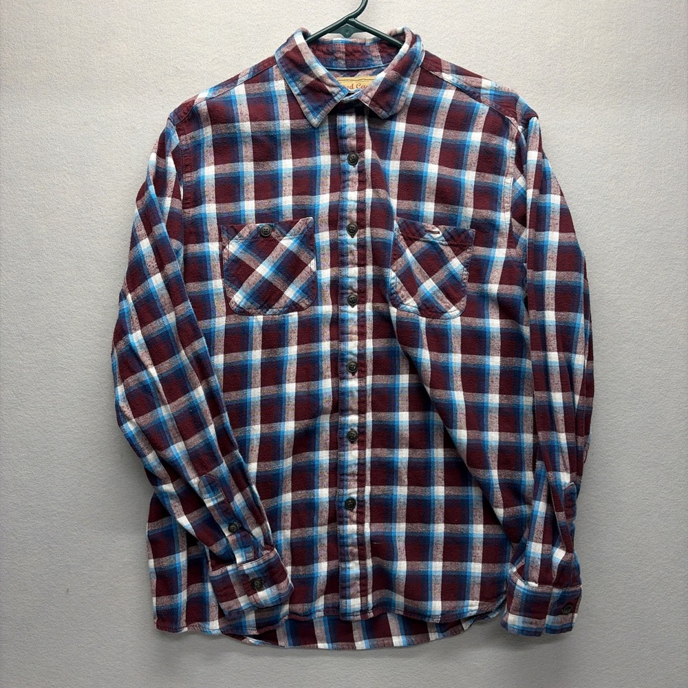 Red Camel Shirt Western Mens Large Red Plaid Flannel Button Up
